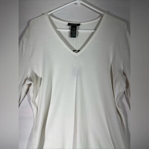 LAUREN RALPH LAUREN V NECK RIBBED STRETCH TOP PULL ON‎ 3/4 SLEEVE LAYER WHITE XL